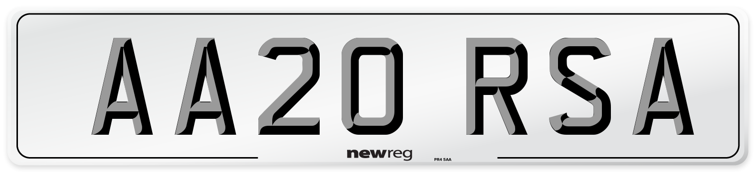 AA20 RSA Number Plate from New Reg